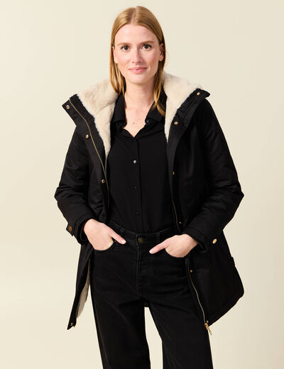 Parka droite à capuche noir femme