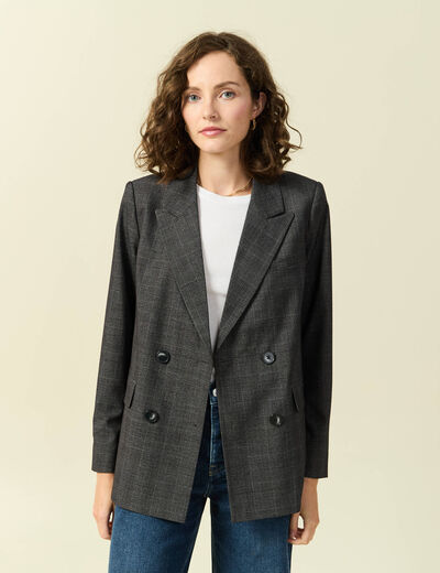 Veste oversize manches longues doubl&eacute;e gris fonc&eacute; femme