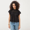 Blouse ample col montant manches courtes noir femme