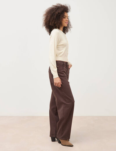 Gilet droit cropped manches longues creme femme