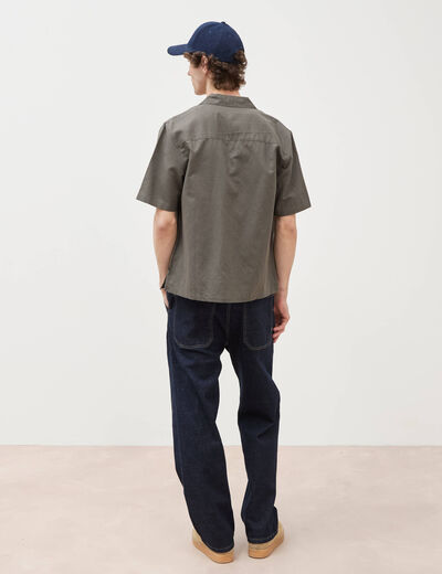 Chemise boyfriend manches courtes vert fonc&eacute; homme