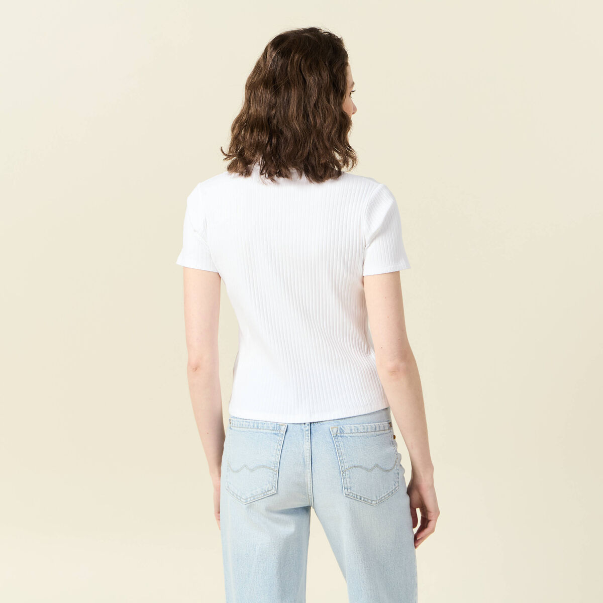 Polo zippé manches courtes blanc femme