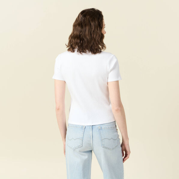 Polo zippé manches courtes blanc femme