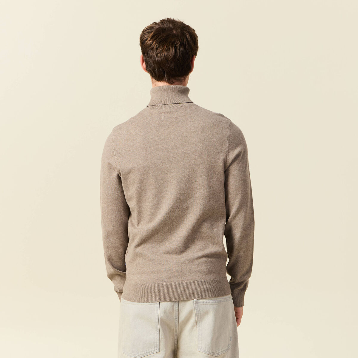 Pull droit court manches longues vert kaki homme