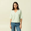 Pull col v manches 3/4 vert femme