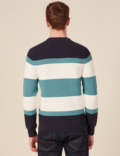 Pull fin col rond manches longues bleu p&eacute;trole homme