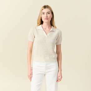 Pull manches courtes creme femme