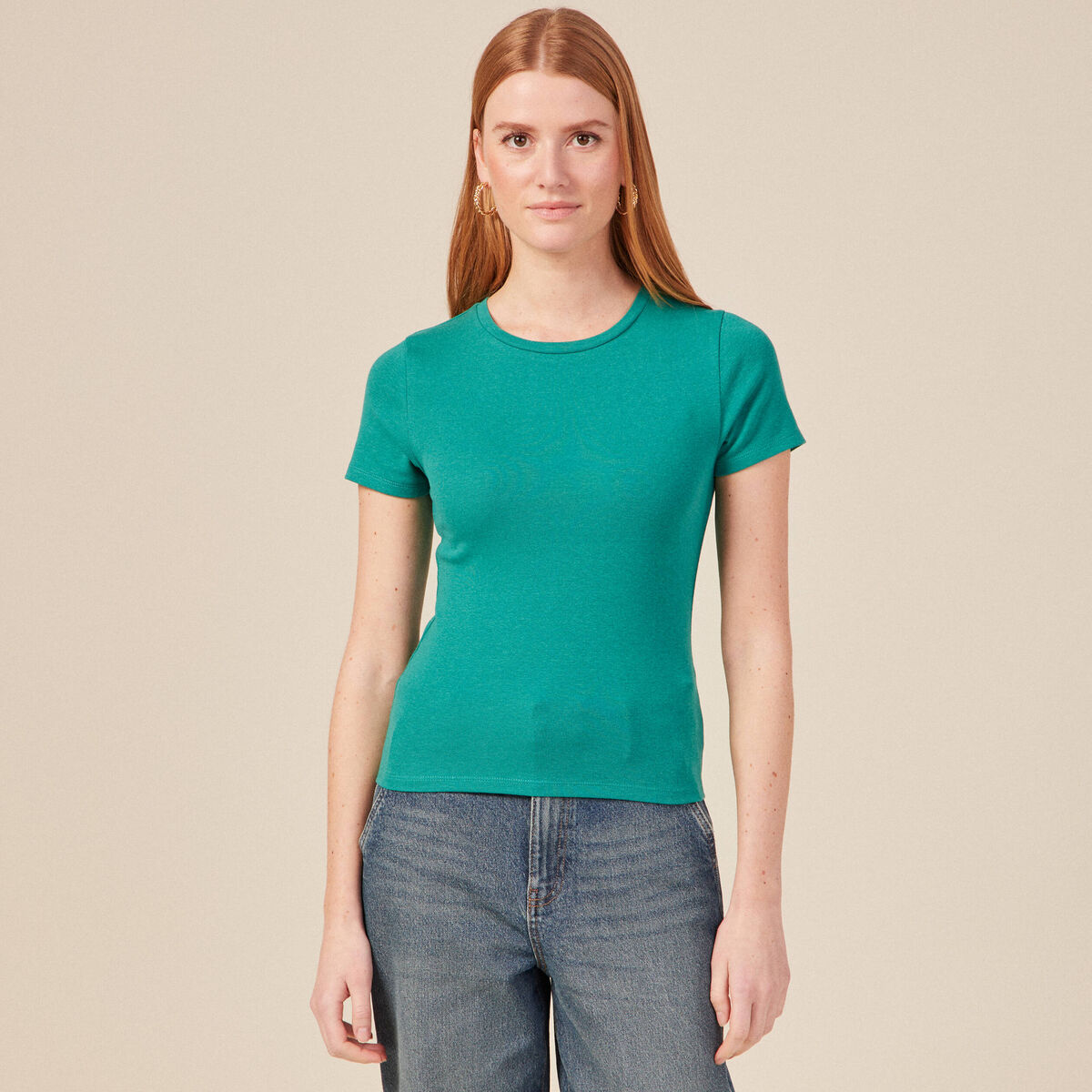 T-shirt manches courtes vert turquoise femme