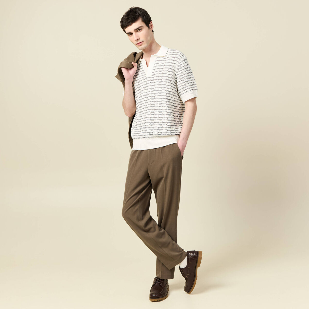 Polo ample en coton manches courtes ecru homme