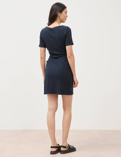 Robe maille col bateau manches courtes bleu marine femme