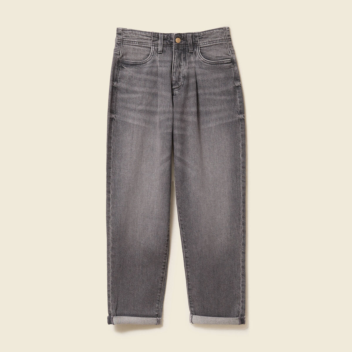 Pantalon mom taille haute 7/8&egrave;me denim denim gris femme