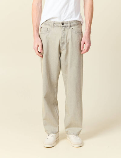 Jeans large 5 poches denim beige homme