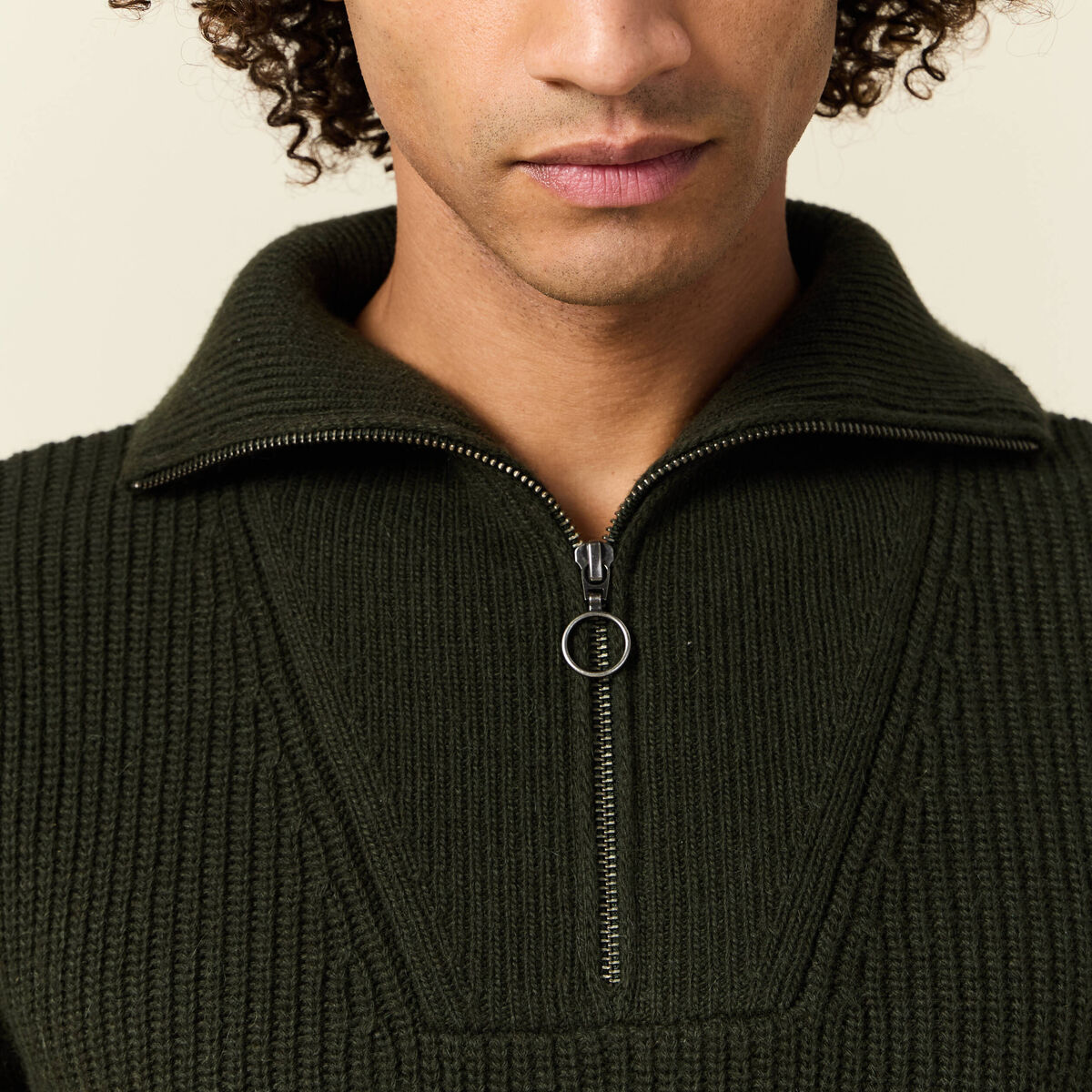 Pull col camionneur vert kaki homme
