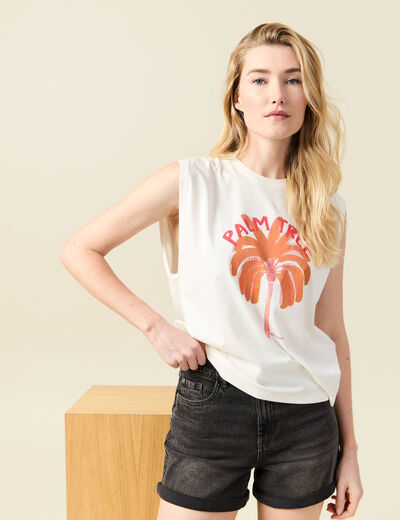 T-shirt sans manches ivoire femme