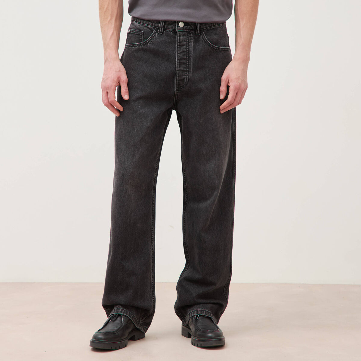 Jeans loose longueur 34 en coton denim snow noir homme