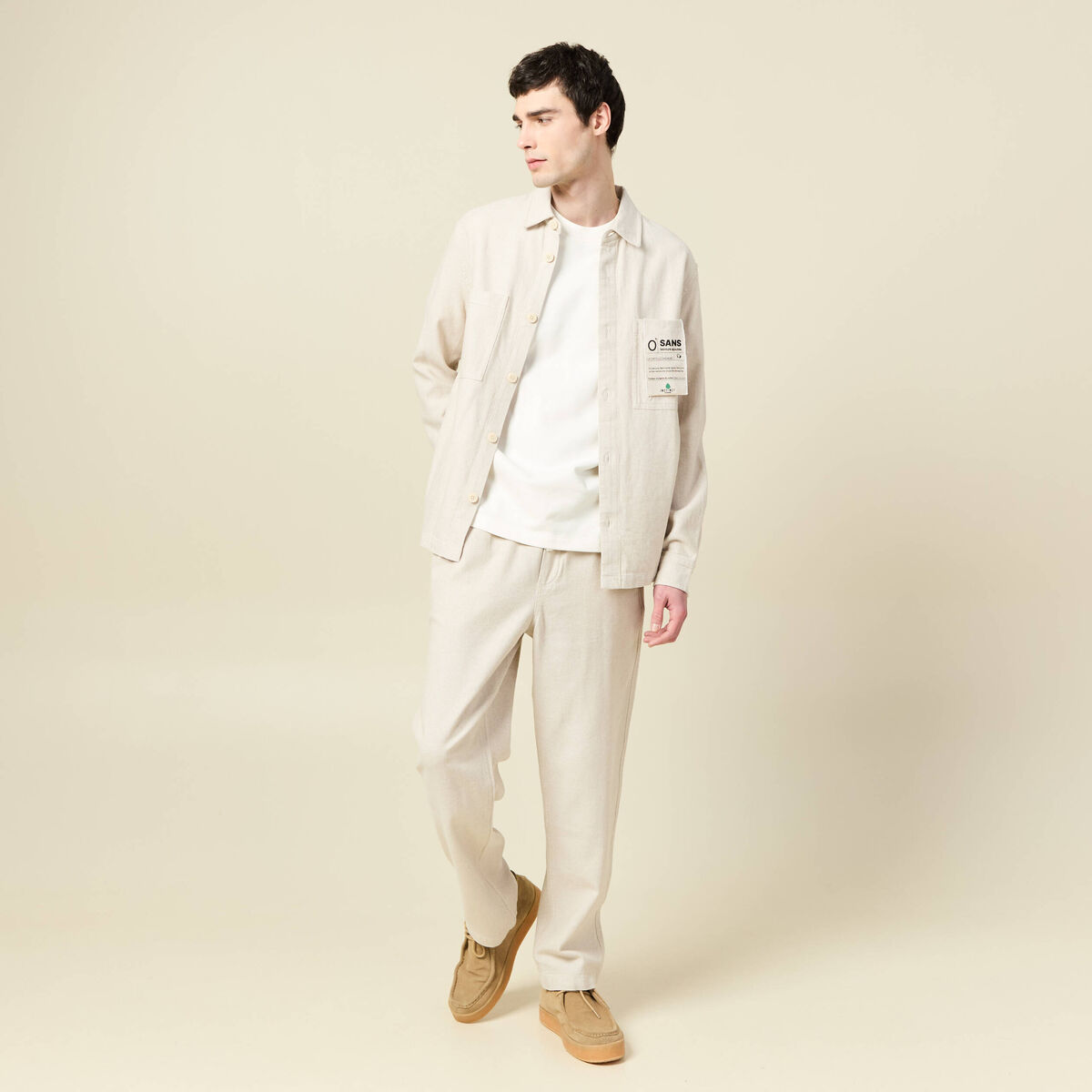 T-shirt ample col rond coton ecru homme