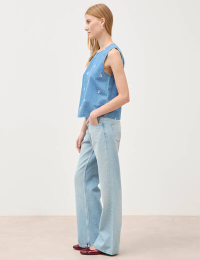 Top en jeans sans manches col rond bleu clair femme