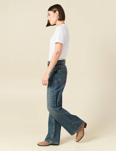 Jeans large taille haute bleu femme