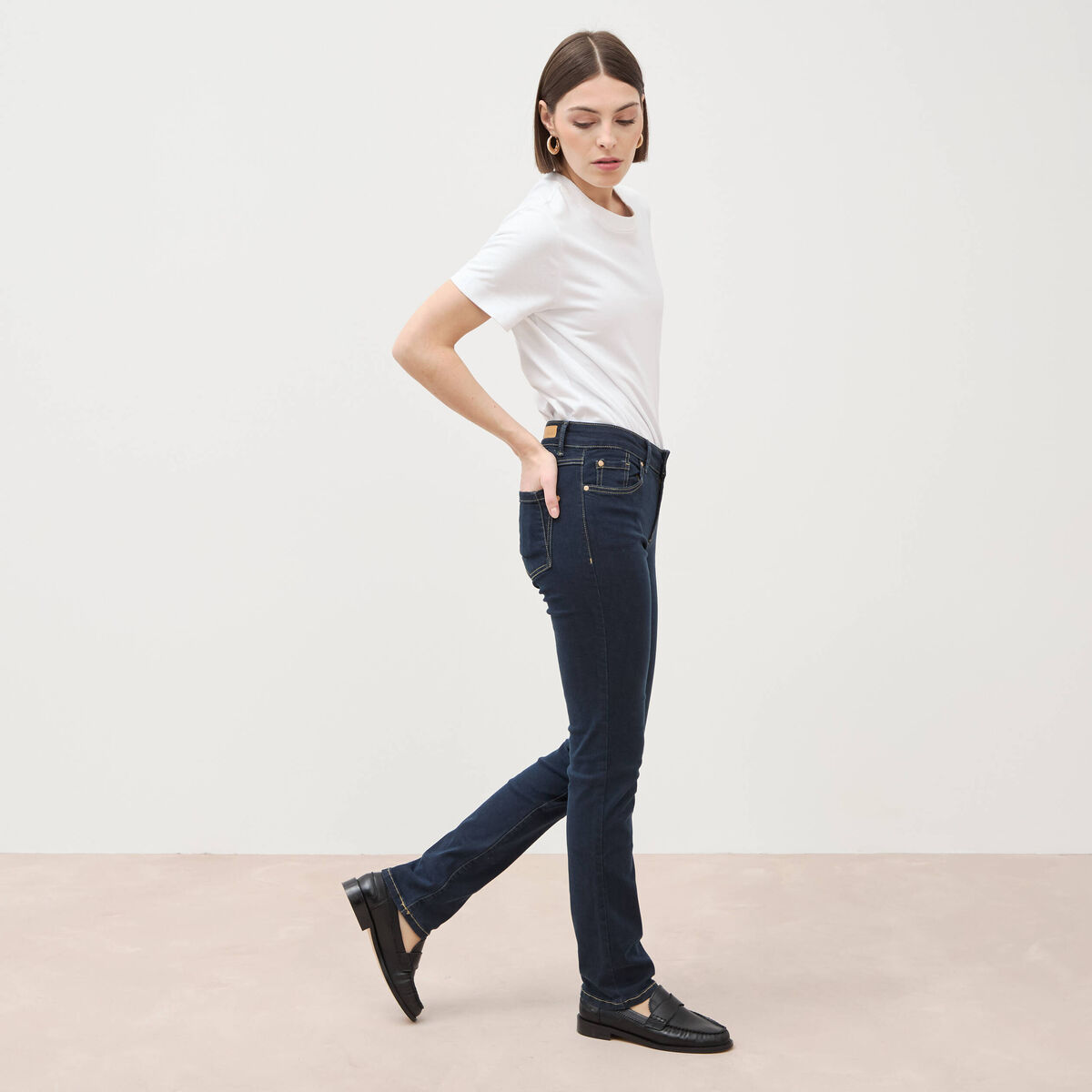 Jeans regular 5 poches denim brut rinse femme