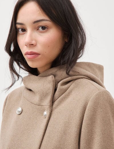 Caban oversize court &agrave; capuche beige femme