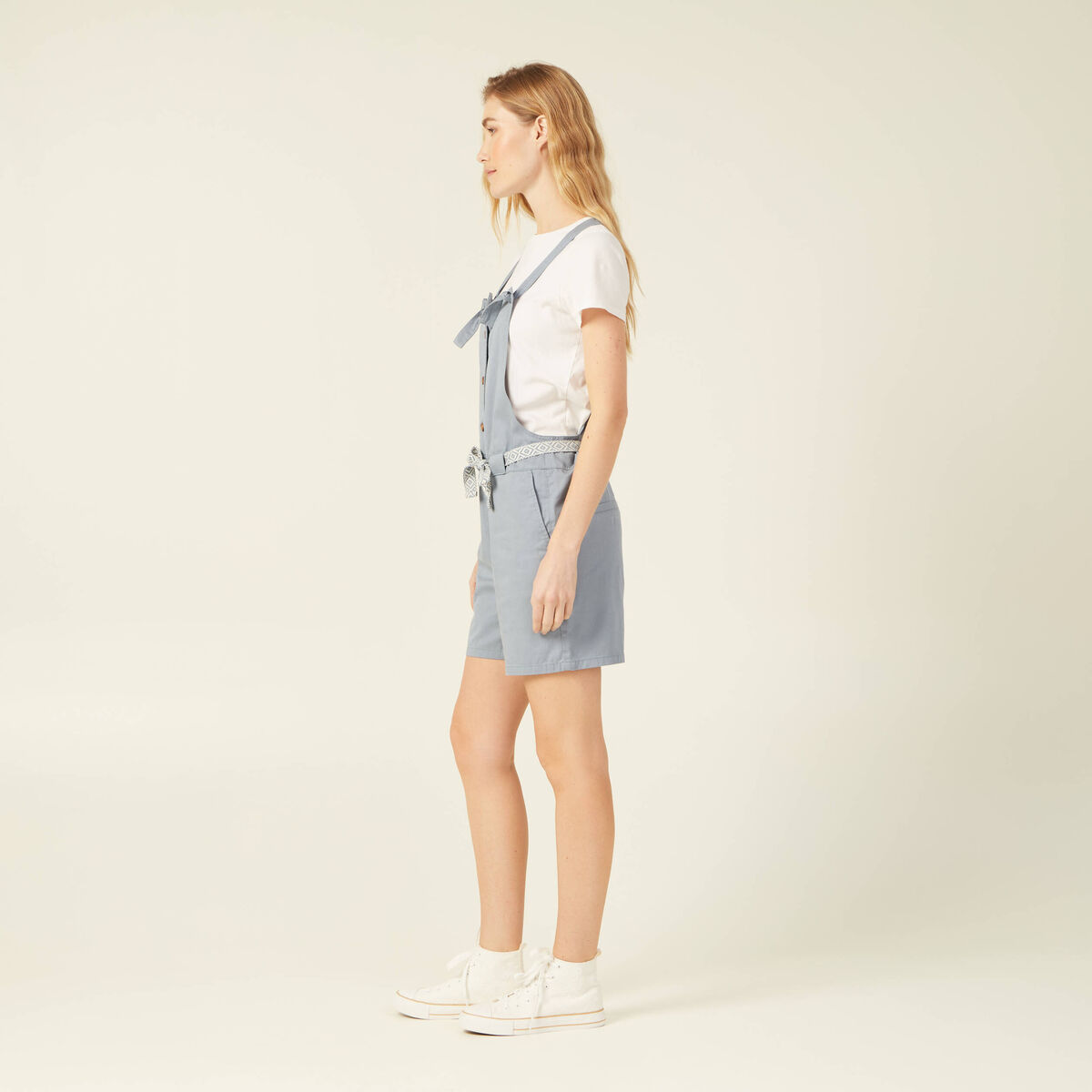 Combishort ceinturée bleu gris femme