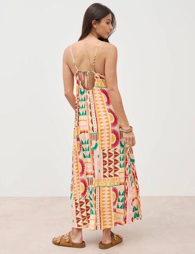 Robe longue fines bretelles col rond multicolore femme