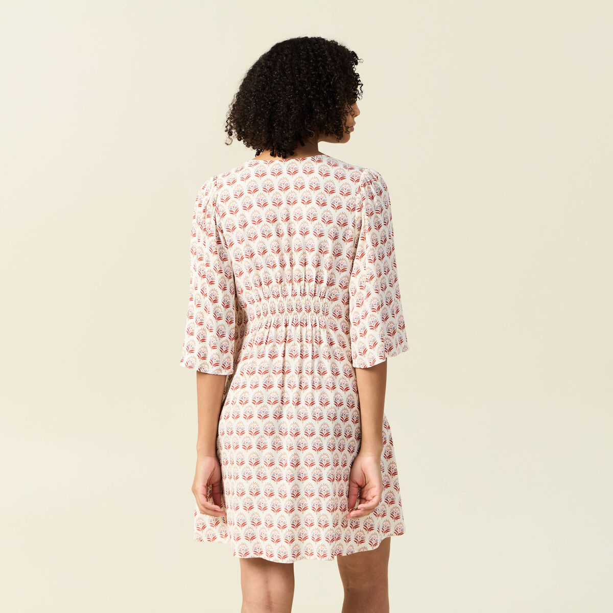 Robe évasée manches 3/4 ivoire femme