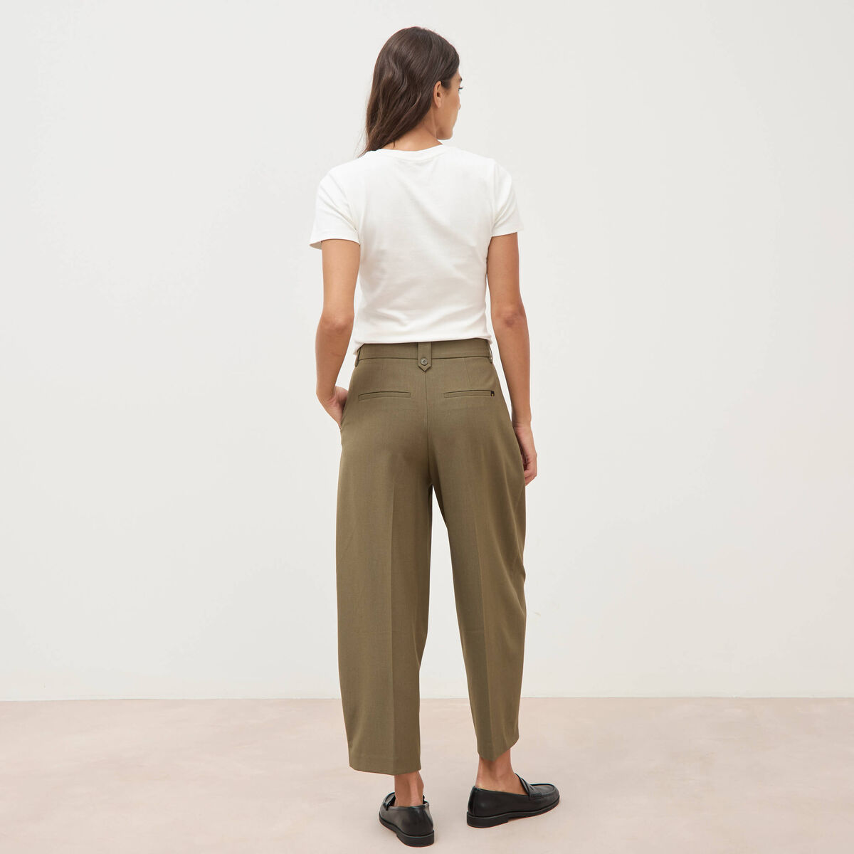 Pantalon barrel vert olive femme