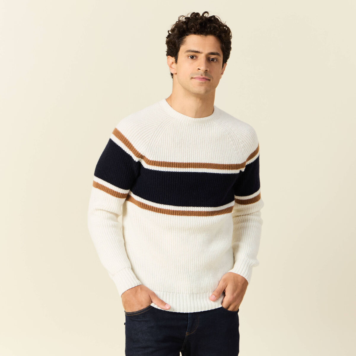 Pull manches longues fabriqué en France ecru homme