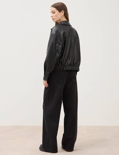 Blouson oversize manches longues noir femme