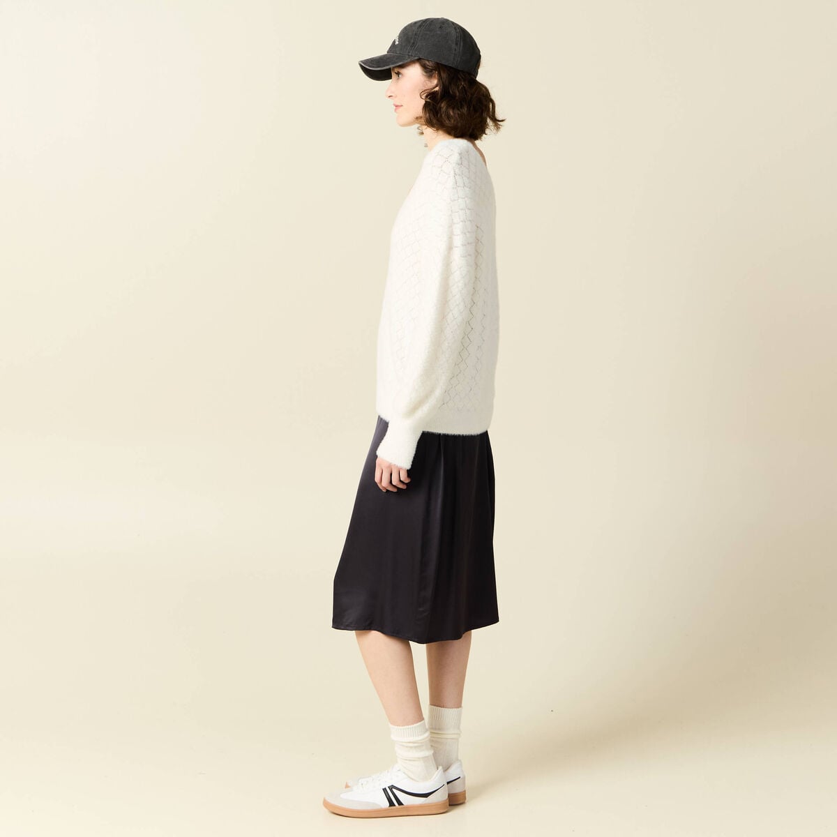 Pull manches longues r&eacute;versible ecru femme