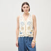 Gilet sans manches col v broderie ecru femme