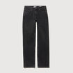 Jeans straight taille haute strass denim gris femme