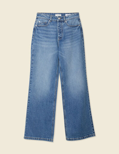Jeans large taille haute denim stone femme