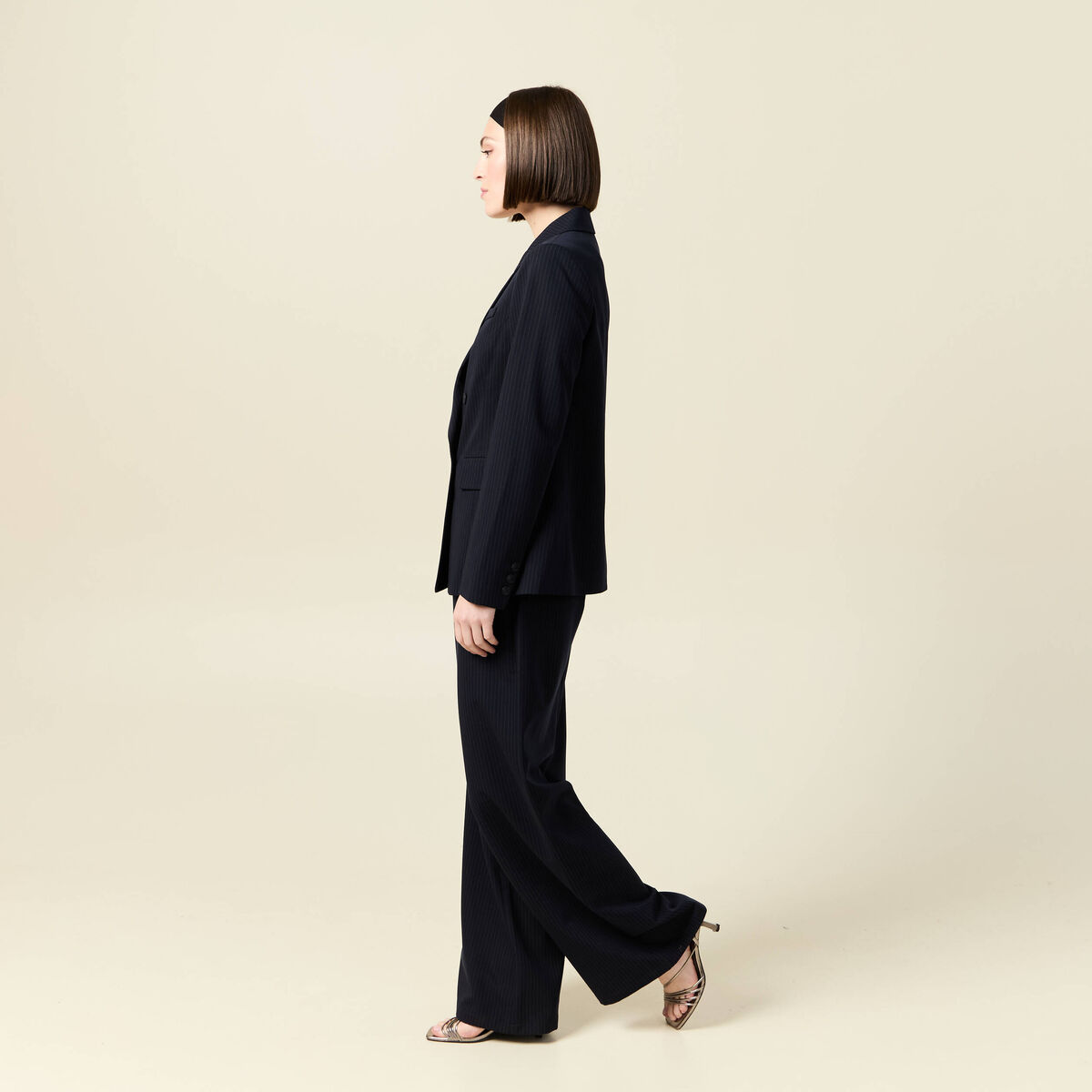Blazer manches longues col tailleur bleu marine femme
