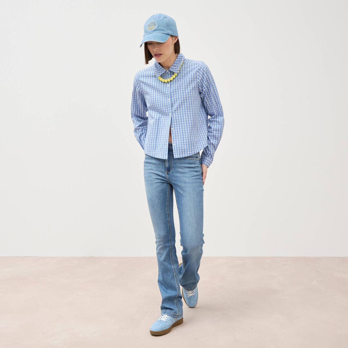Jeans bootcut taille haute denim used femme