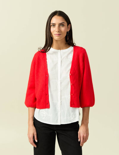 Gilet manches 3/4 rouge fonc&eacute; femme