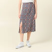 Jupe midi droite fendue bleu marine femme