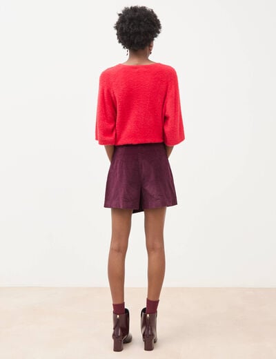 Jupe-short taille haute en velours prune femme