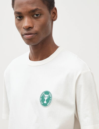 T-shirt col rond manches coudes en coton ecru homme