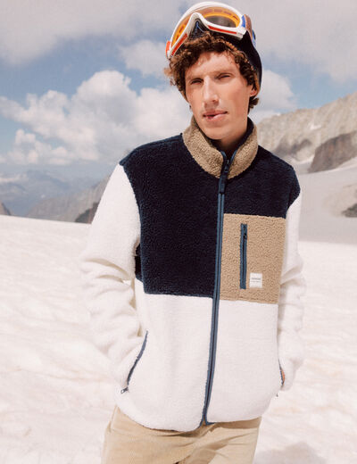 Sweat zippé col montant ecru homme