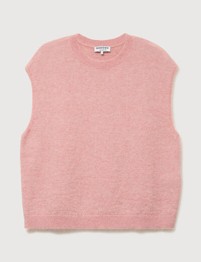 Pull droit court sans manches col rond rose pastel femme