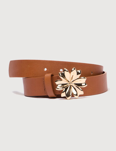 Ceinture avec boucle fleur marron cognac femme