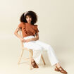 T-shirt en coton manches courtes marron cognac femme