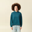 Sweat &agrave; capuche manches longues brillant bleu canard femme