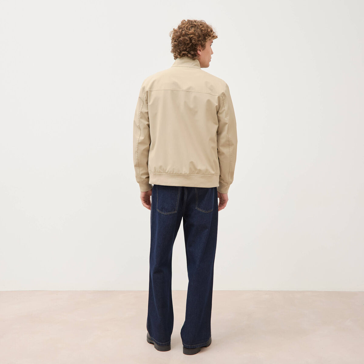 Blouson col camionneur manches longues beige homme