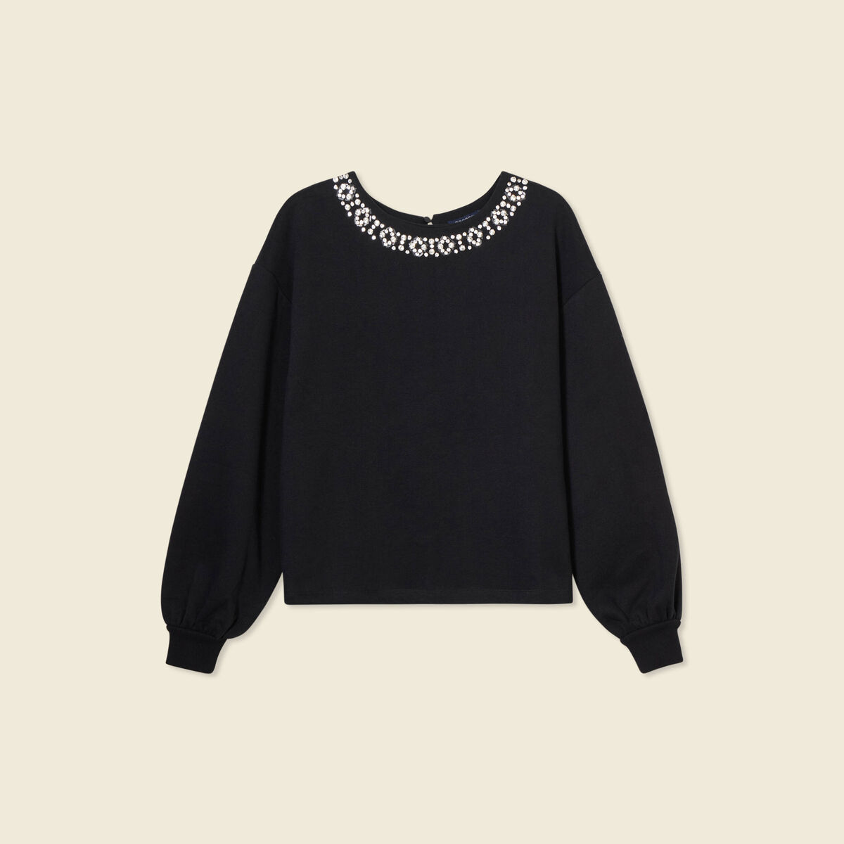 Sweat manches longues perles noir femme