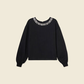 Sweat manches longues perles noir femme