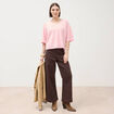 Jeans large cropped taille haute marron chocolat femme