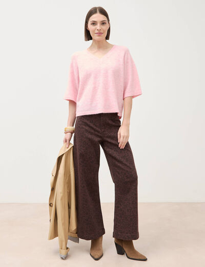 Jeans large cropped taille haute marron chocolat femme